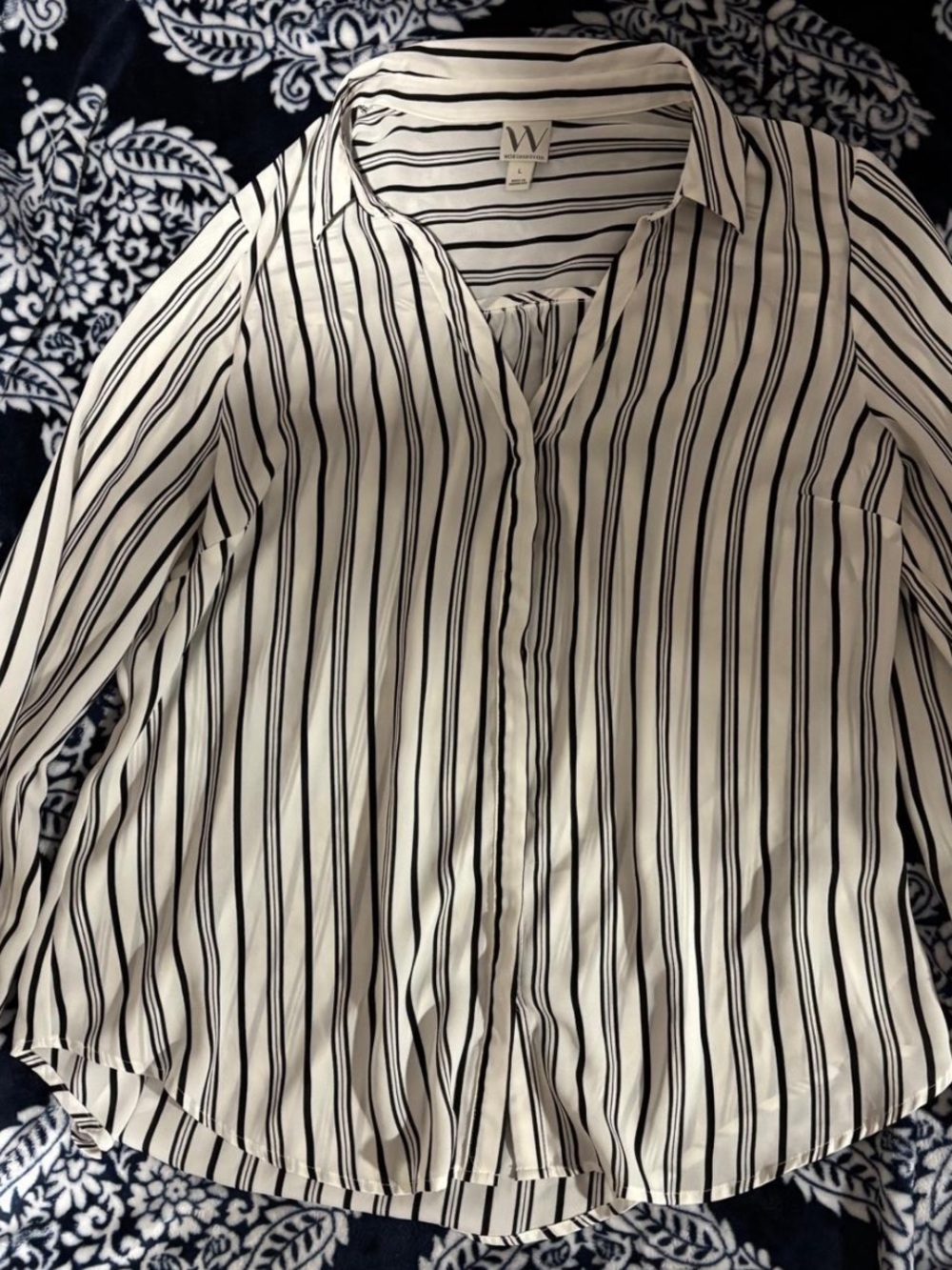 Worthington White Button-Down Blouse with Black Stripes